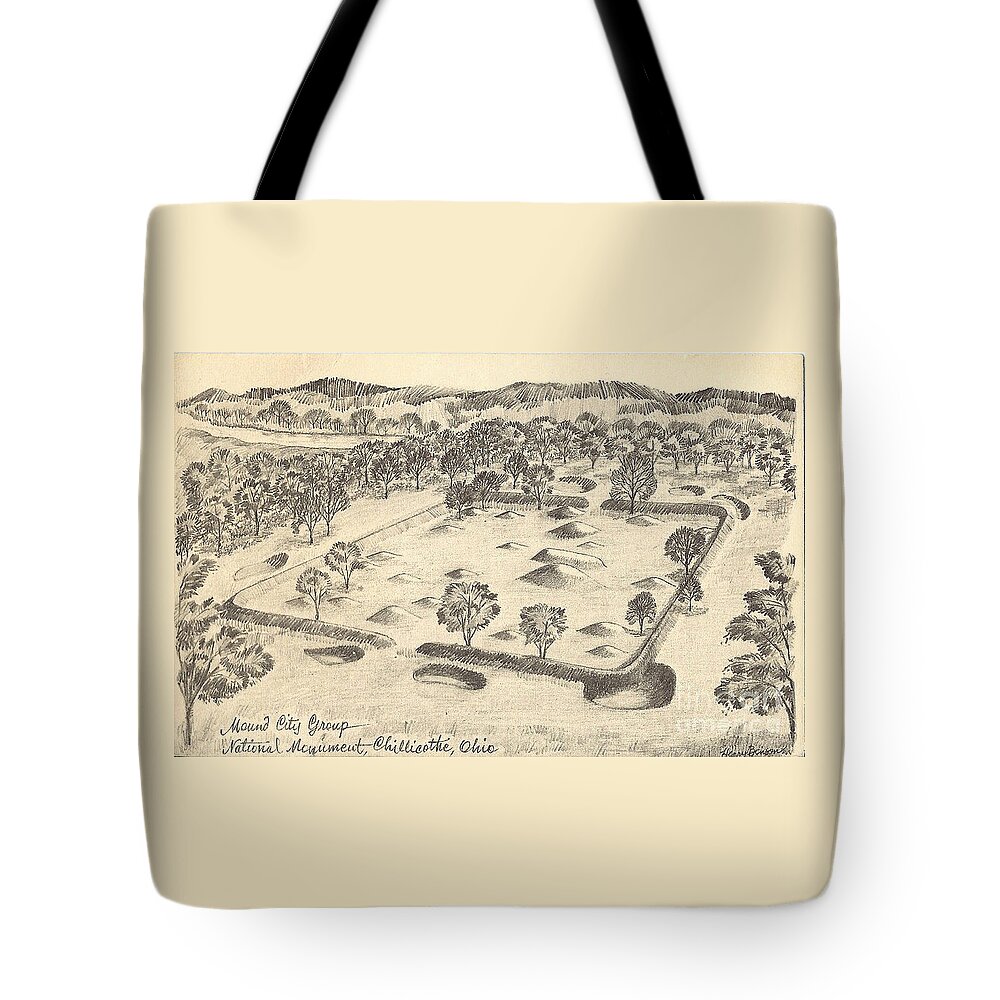 Mound City Tote Bag featuring the photograph Mound City Group Postcard - Chillicothe Ohio by Charles Robinson