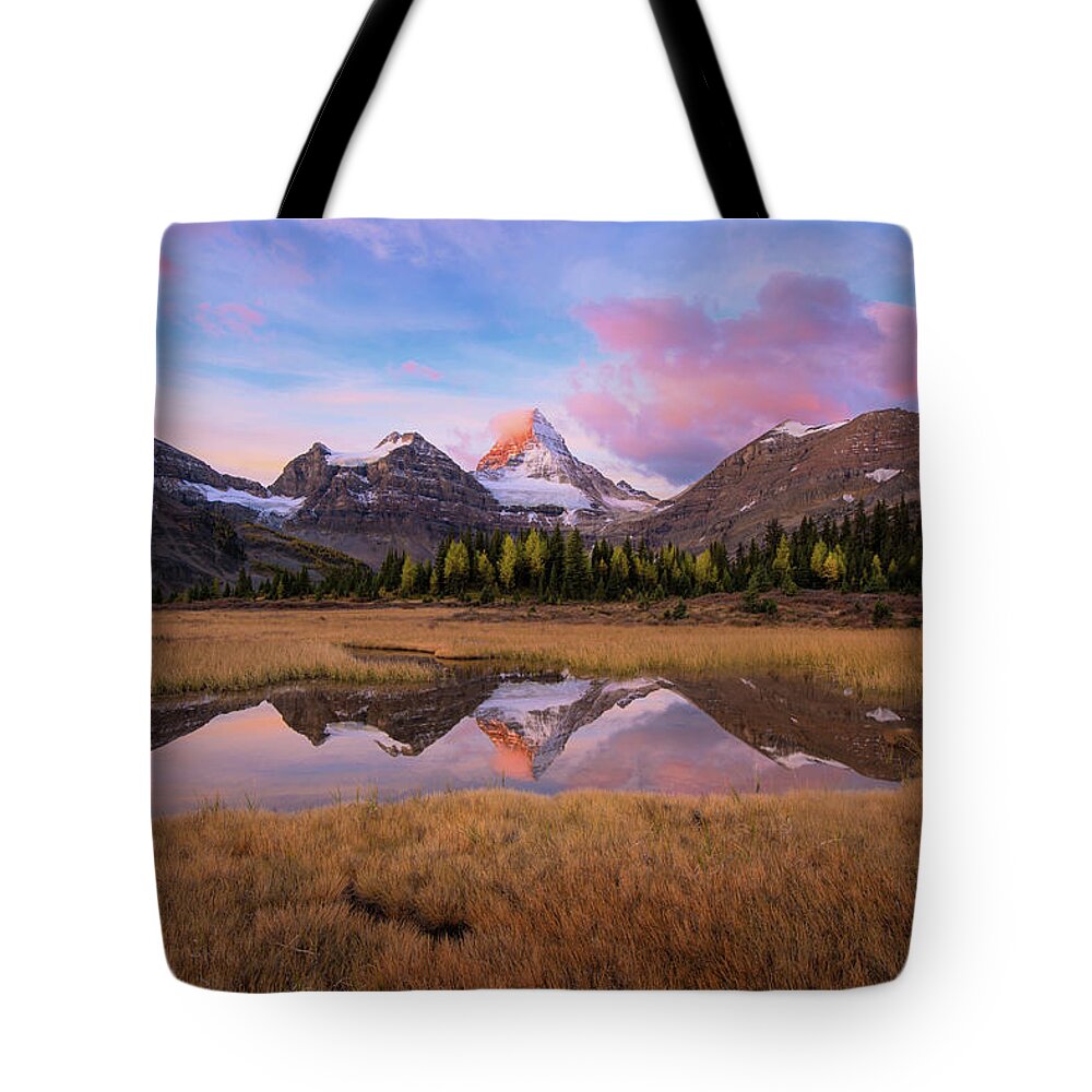 Snow Tote Bag featuring the photograph Mount Assiniboine Sunrise by Piriya Photography