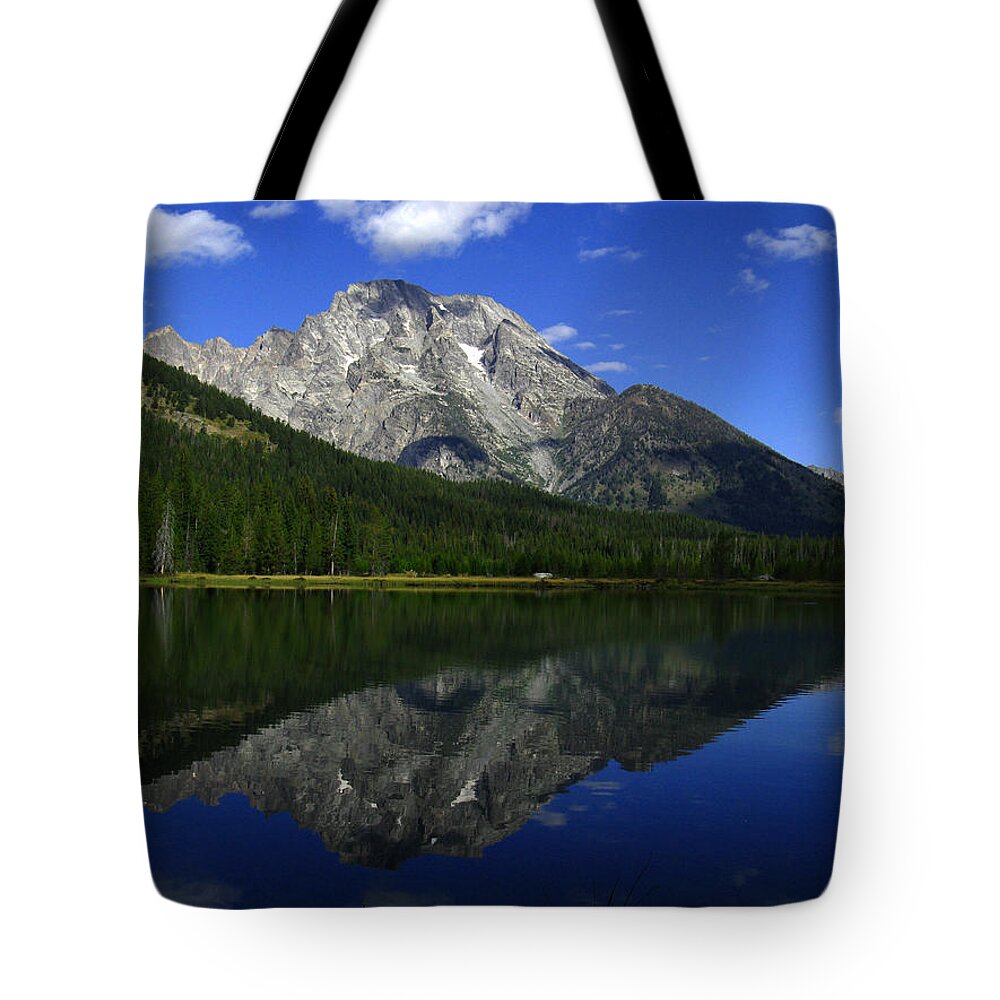 Mount Moran Tote Bag featuring the photograph Mount Moran and String Lake by Raymond Salani III