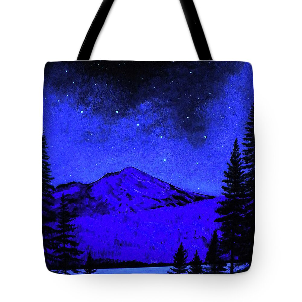 Mount Shasta In Starlight Tote Bag featuring the painting Mount Shasta in Starlight by Frank Wilson