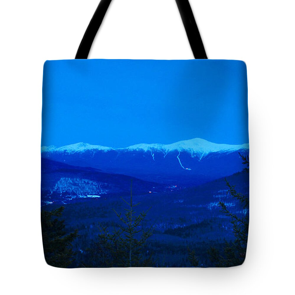 Mount Washington Tote Bag featuring the photograph Mount Washington and the Presidential Range at Twilight from Mount Sugarloaf by John Burk