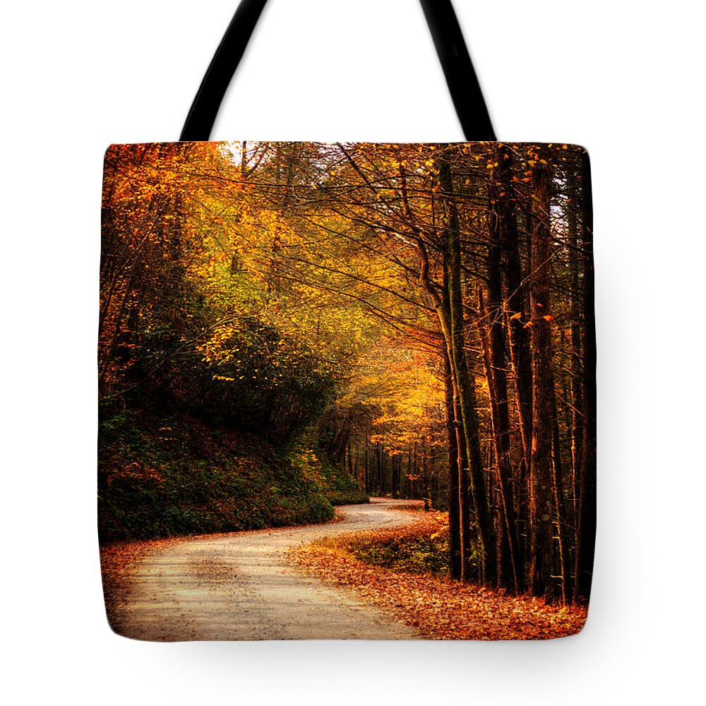 Dirt Road Tote Bag featuring the photograph Mountain Back Road in Fall by Greg and Chrystal Mimbs