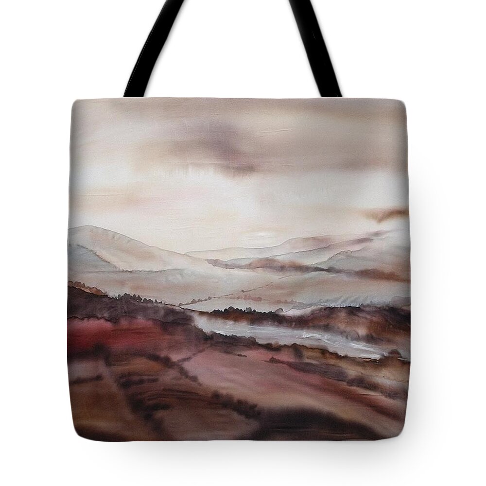 Mountains Tote Bag featuring the painting Mountain dawn by Hazel Millington