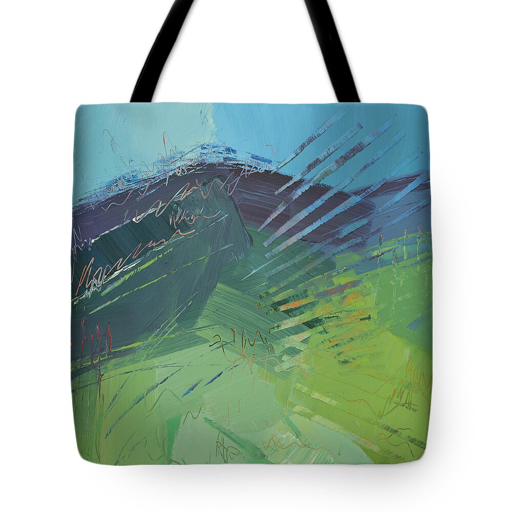Mountain Tote Bag featuring the painting Mountain High by Linda Bailey