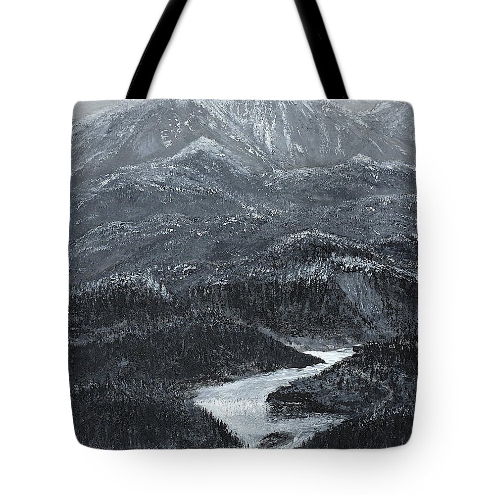Mountains Tote Bag featuring the painting Mountain Perspective 2 by Dick Bourgault
