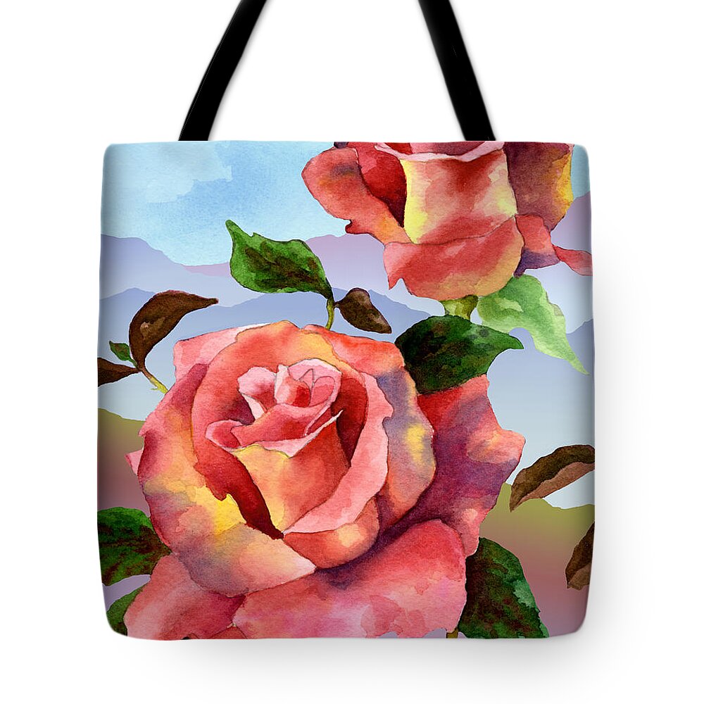 Pink Roses Painting Tote Bag featuring the painting Mountain Roses by Anne Gifford