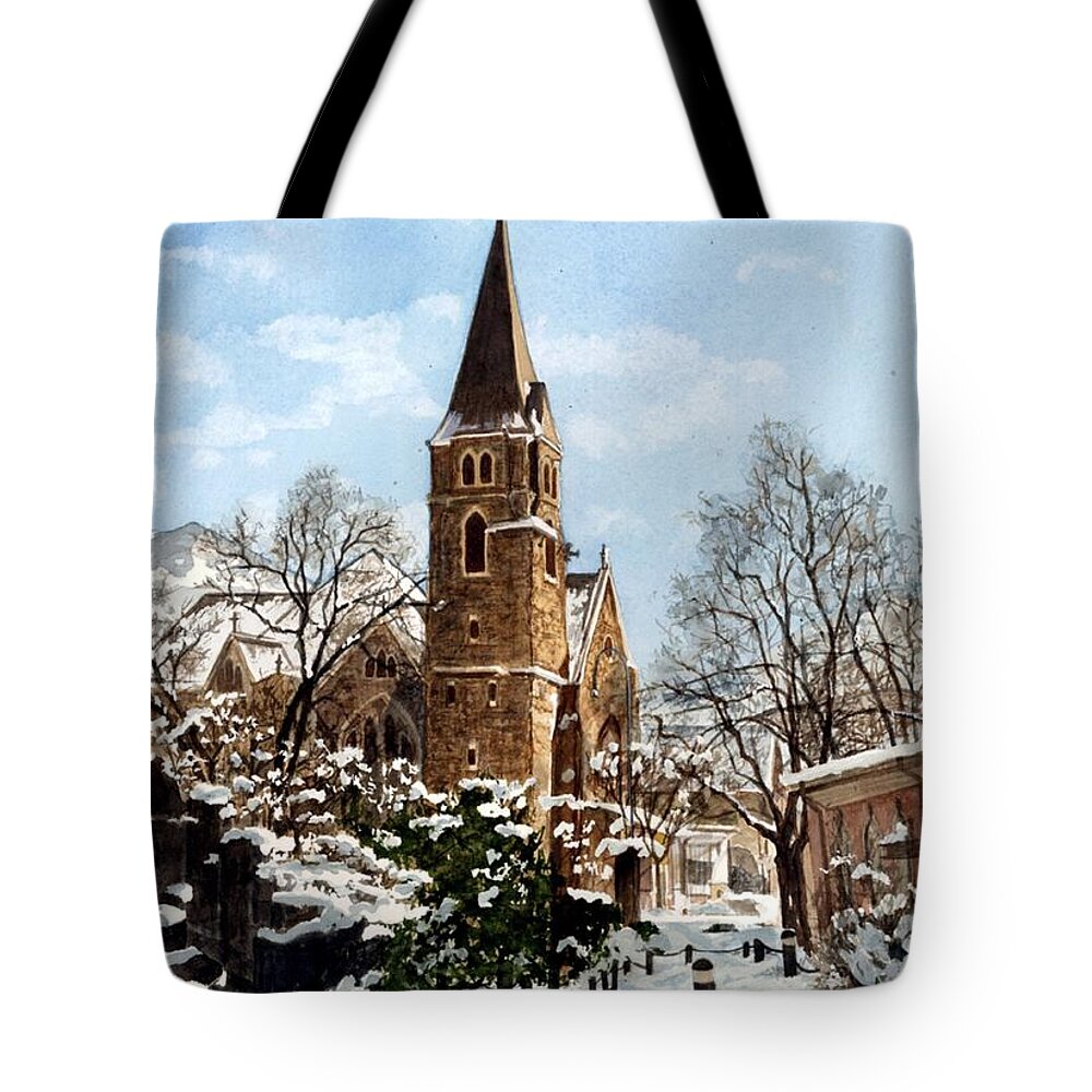 Church Tote Bag featuring the painting Mountain Sanctuary by Barbara Jewell