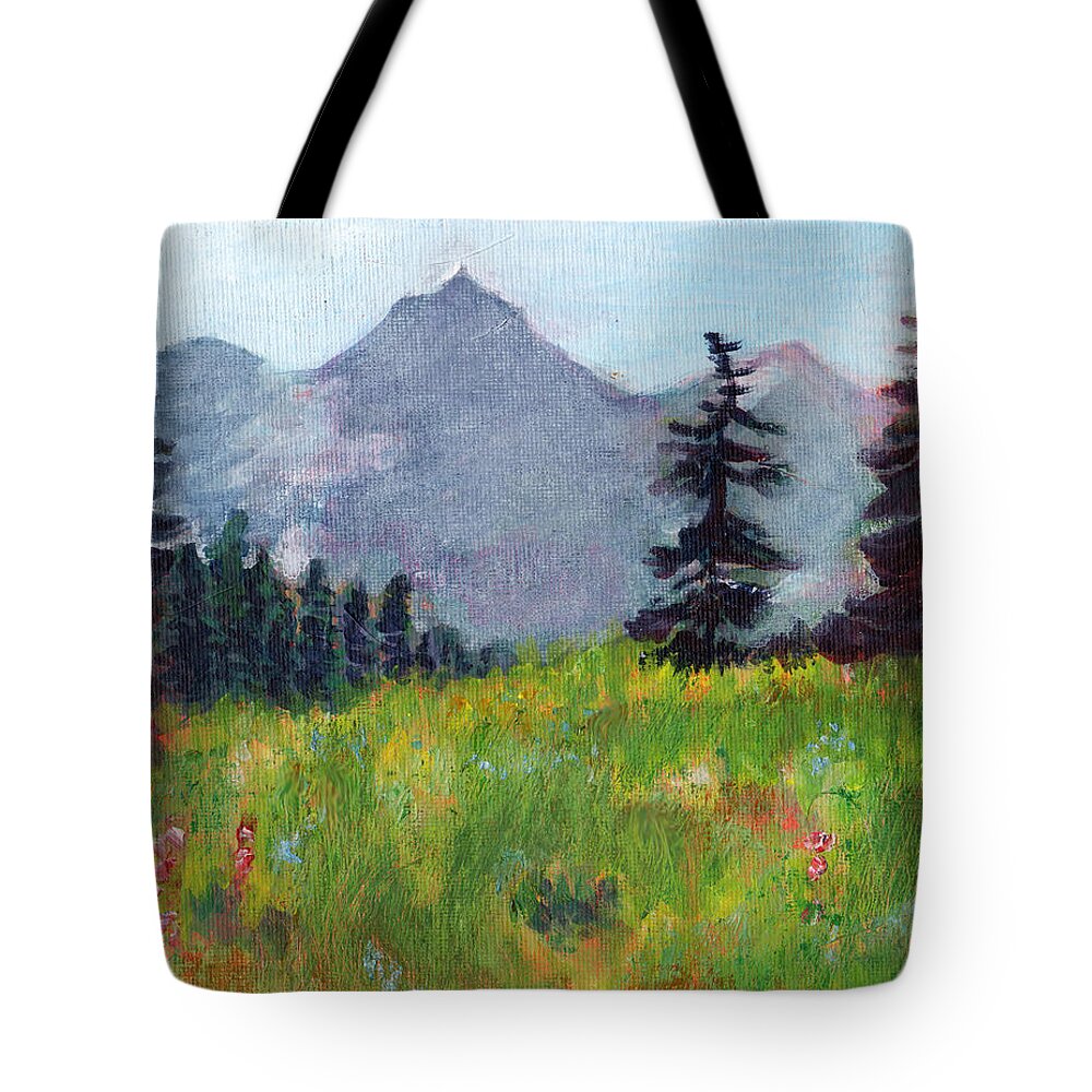 C Sitton Painting Paintings Tote Bag featuring the painting Mountain View by C Sitton