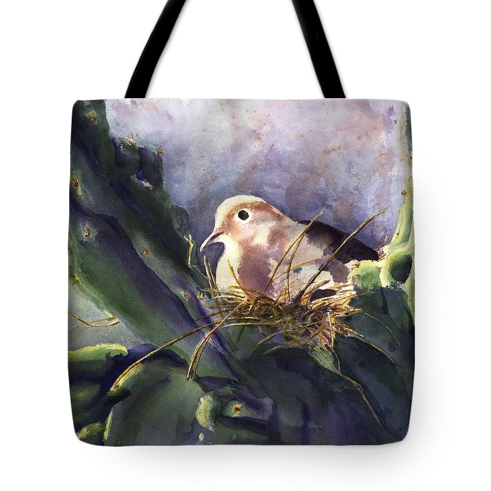 Doves Tote Bag featuring the painting Patience is a Virtue by Maria Hunt