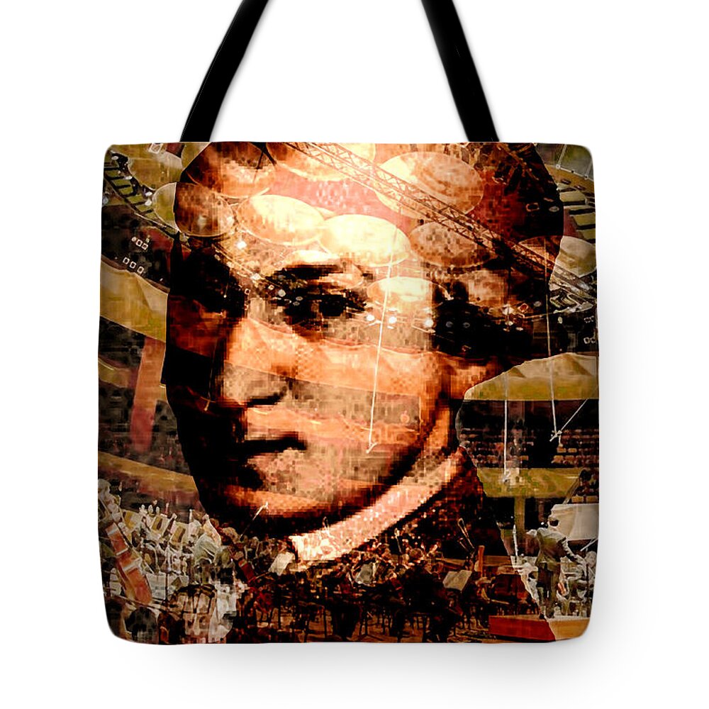 Classical Music Tote Bag featuring the digital art Mozart Hears Mozart by John Vincent Palozzi