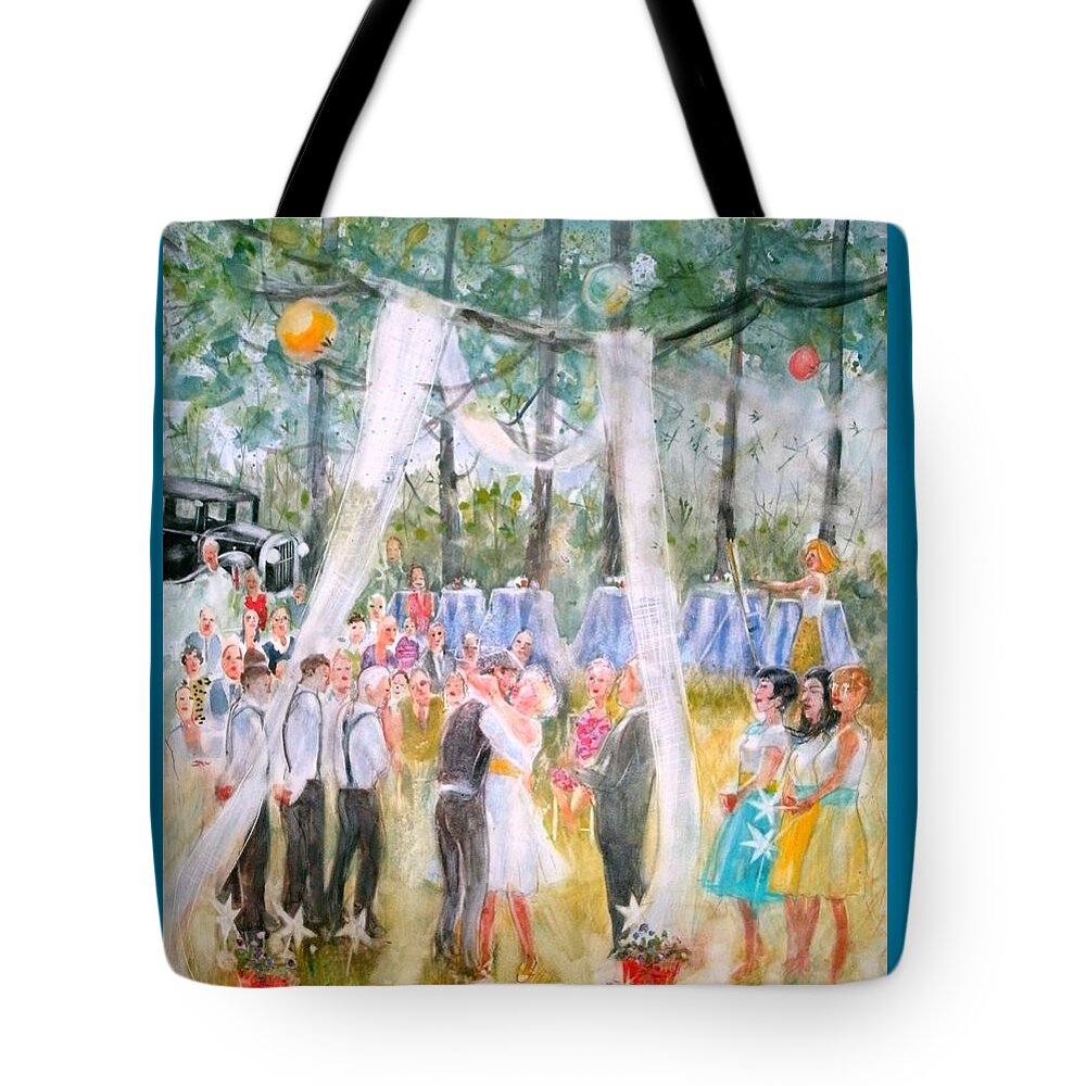 Wedding Tote Bag featuring the painting Mr. and Mrs. Matt Parker by Gertrude Palmer