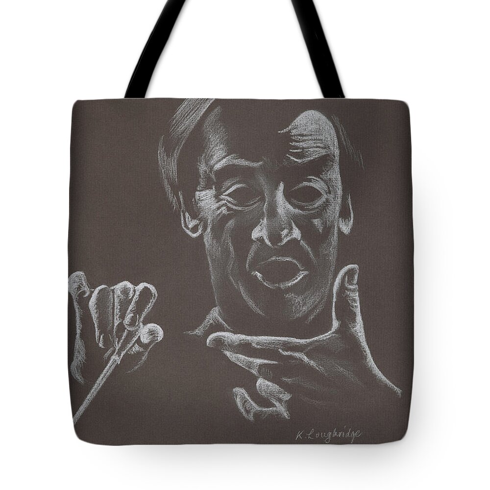 Conductor Tote Bag featuring the painting Mr Conductor by Karen Loughridge KLArt