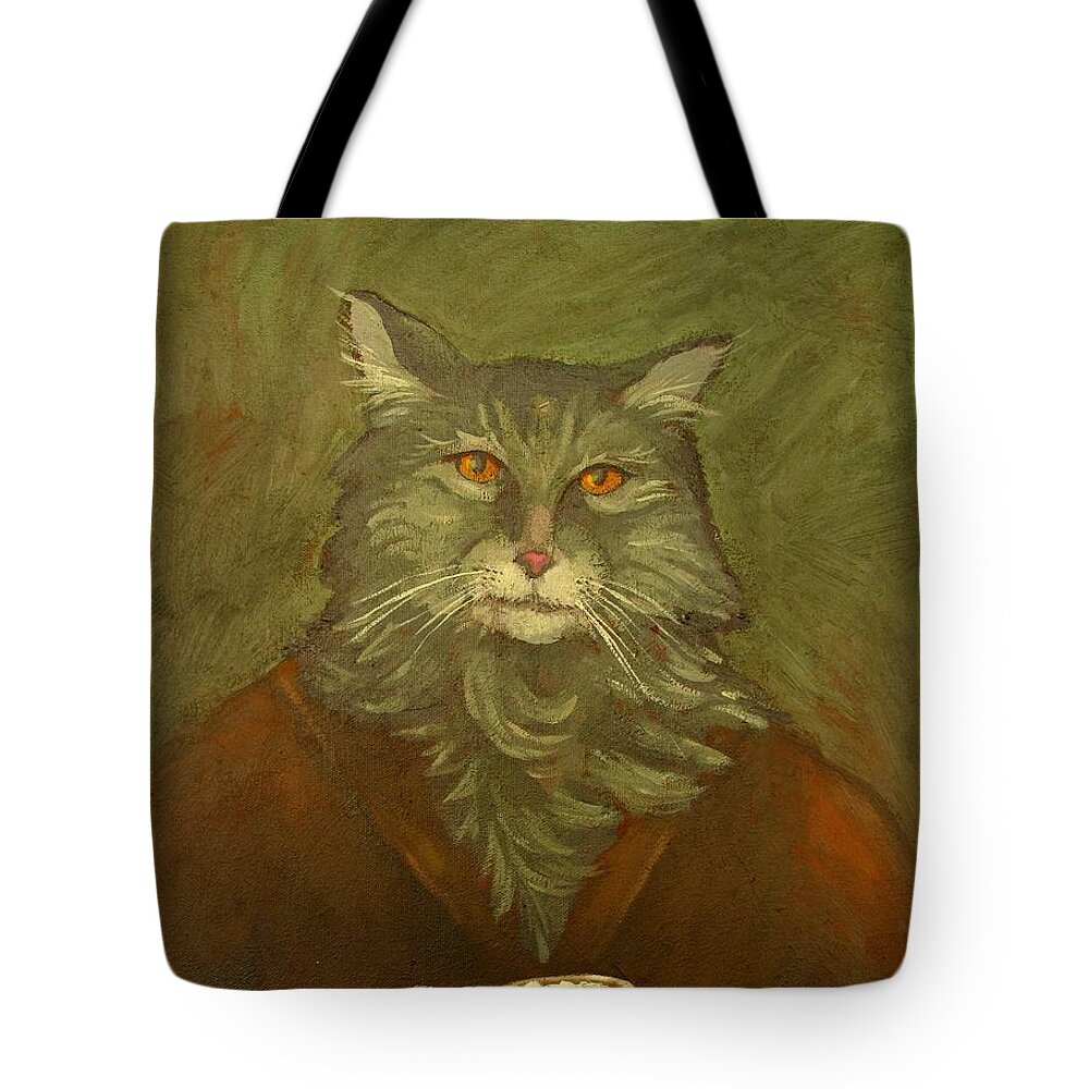 Cat Tote Bag featuring the painting Mr. Mewington with Cappuccino by Don Morgan