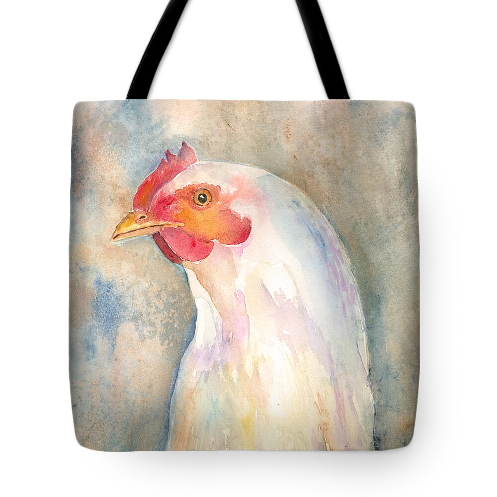 Chicken Tote Bag featuring the painting Mrs.- In Love With Mr. by Arline Wagner