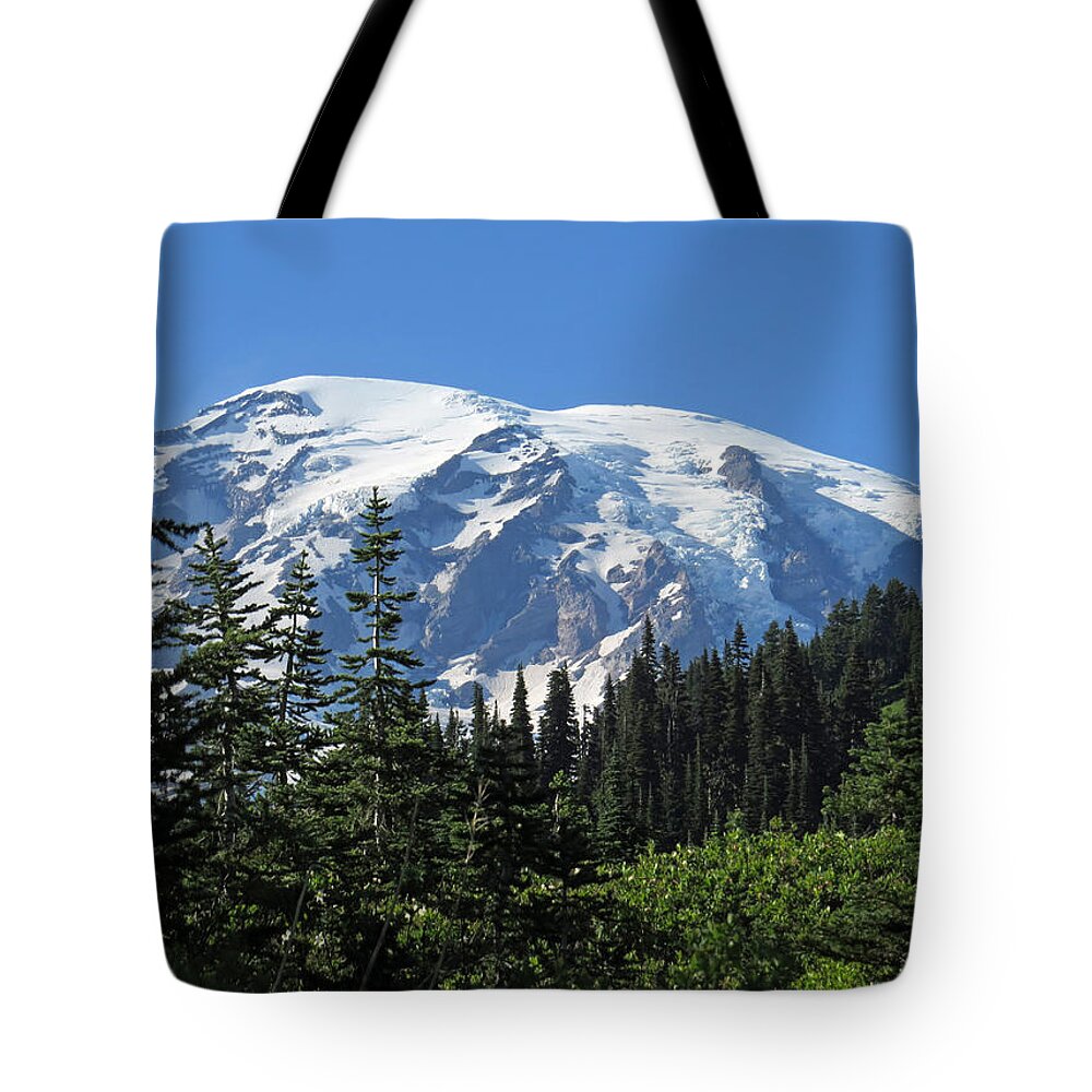 Mt Rainier Tote Bag featuring the photograph Washington's Mt. Rainier by E Faithe Lester