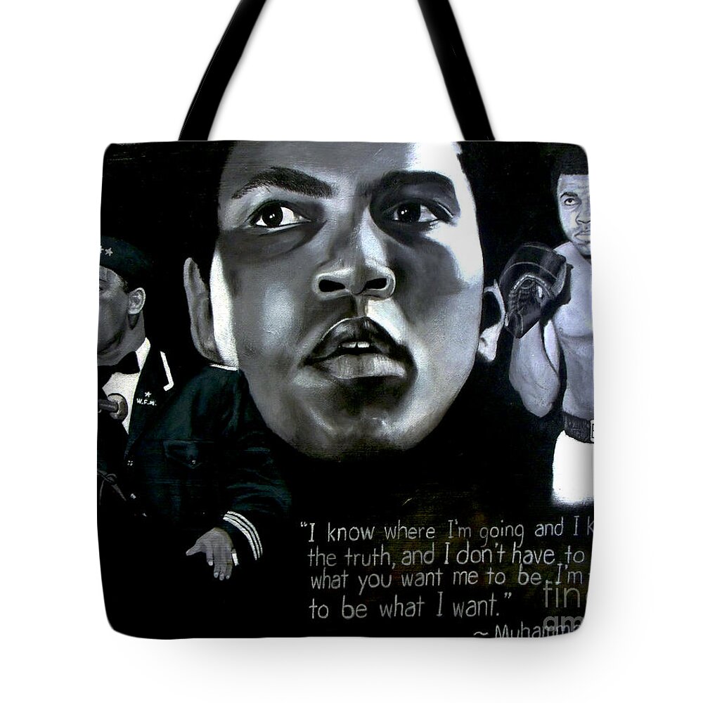 Famous Tote Bag featuring the painting Muhammad Ali by Michelle Brantley