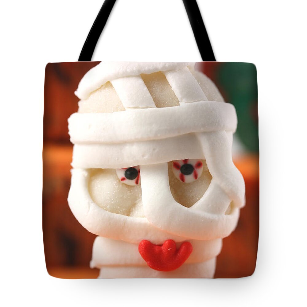 Cup Tote Bag featuring the photograph Mummy sweet on halloween cup cake by Simon Bratt