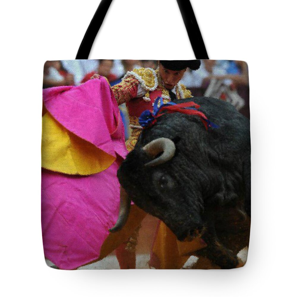 Toro Tote Bag featuring the painting Mundo Torero by Bruce Nutting