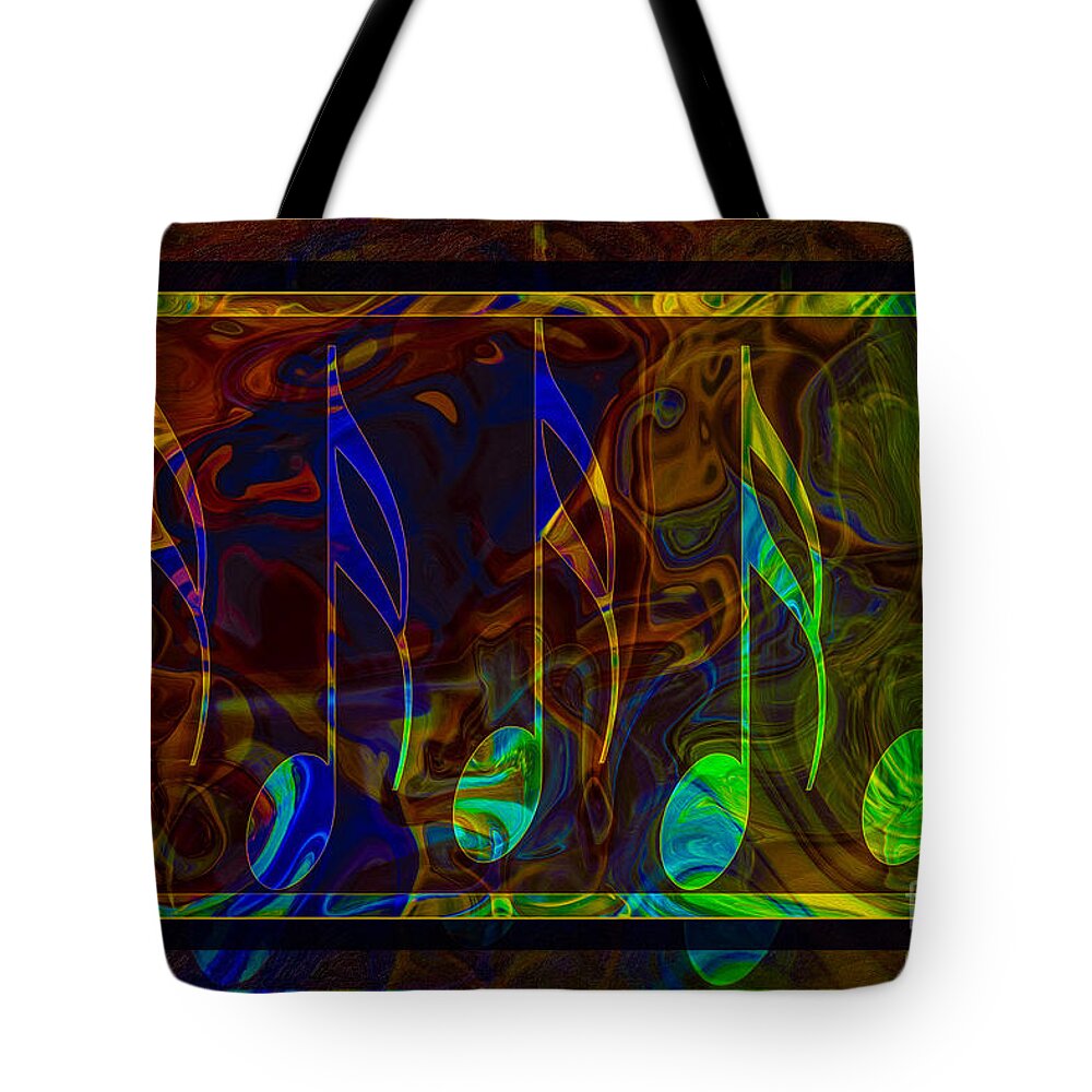 Music Notes Tote Bag featuring the digital art Music is Magical Abstract Healing Art by Omaste Witkowski