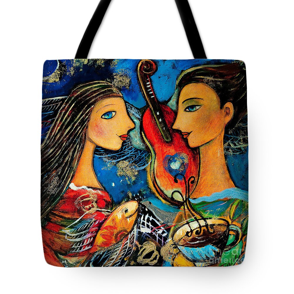 Shijun Tote Bag featuring the painting Music Lovers by Shijun Munns