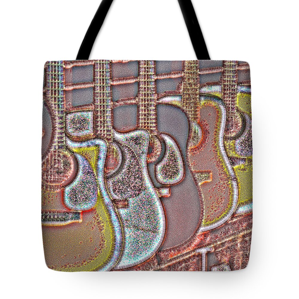 Abstract Guitar Tote Bag featuring the digital art Music Time 4 by Devalyn Marshall