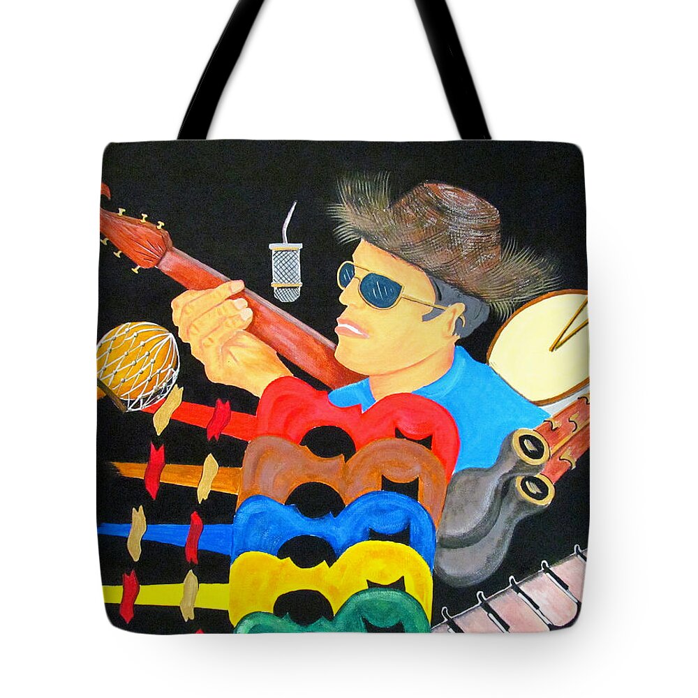 Music Tote Bag featuring the painting Musical Man by Gloria E Barreto-Rodriguez