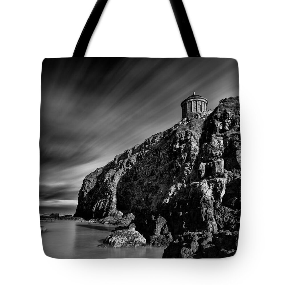 Mussenden Temple Tote Bag featuring the photograph Mussenden Temple and Sea Stack by Nigel R Bell