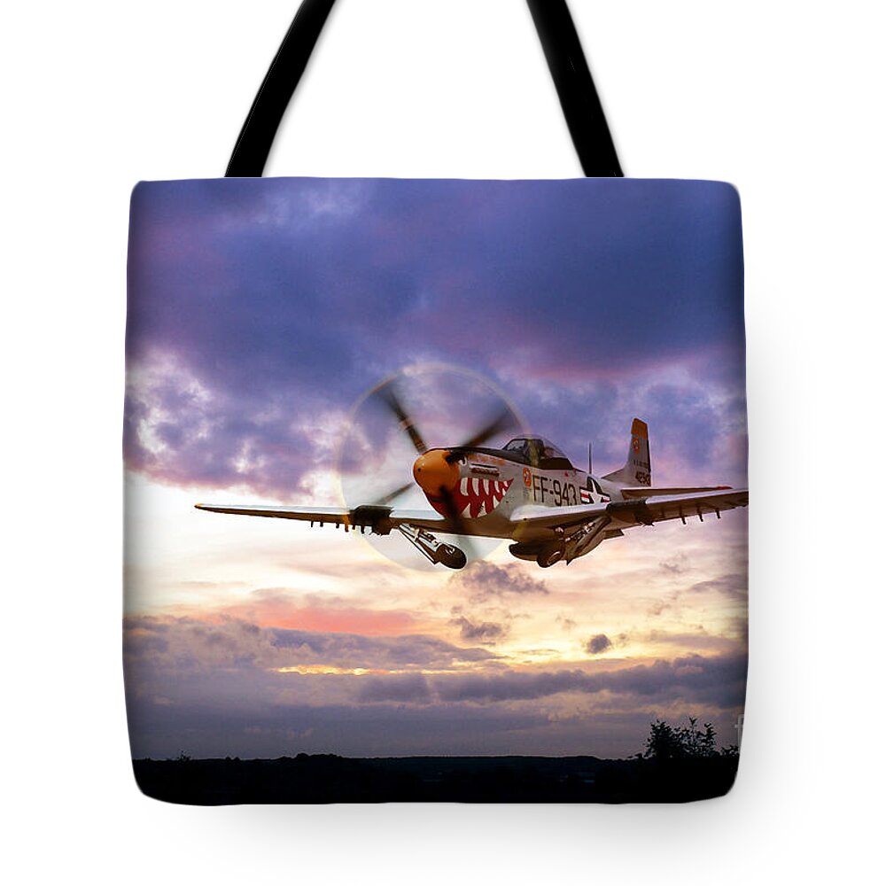 P-51 Mustang Tote Bag featuring the digital art Mustang Scramble by Airpower Art