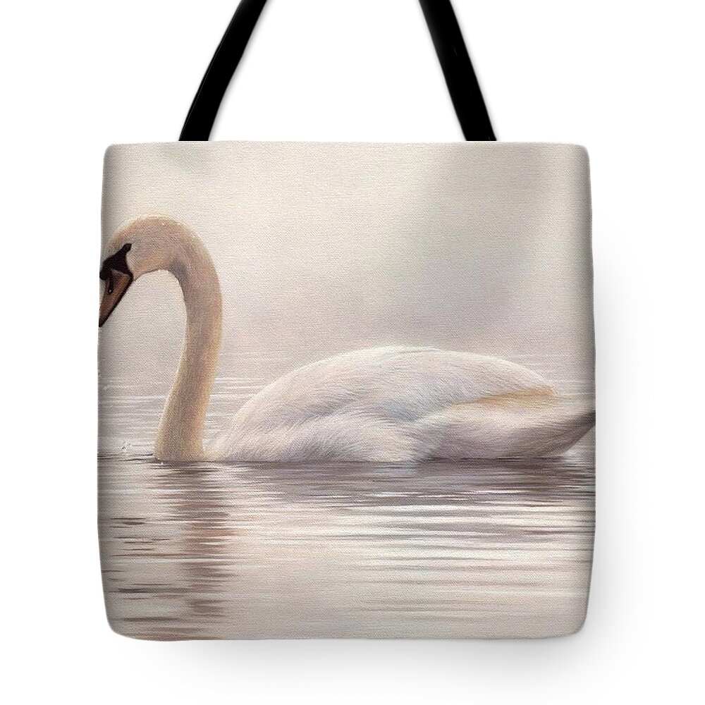 Mute Swan Tote Bag featuring the painting Mute Swan Painting by Rachel Stribbling