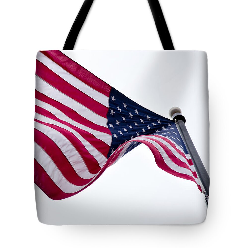 Red Tote Bag featuring the photograph My Country 'Tis of Thee by Courtney Webster