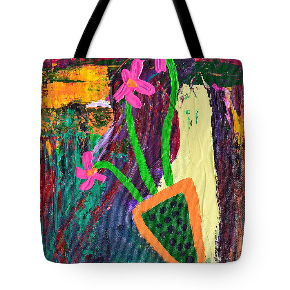 Modern Tote Bag featuring the painting My Flowers Fell by Donna Blackhall