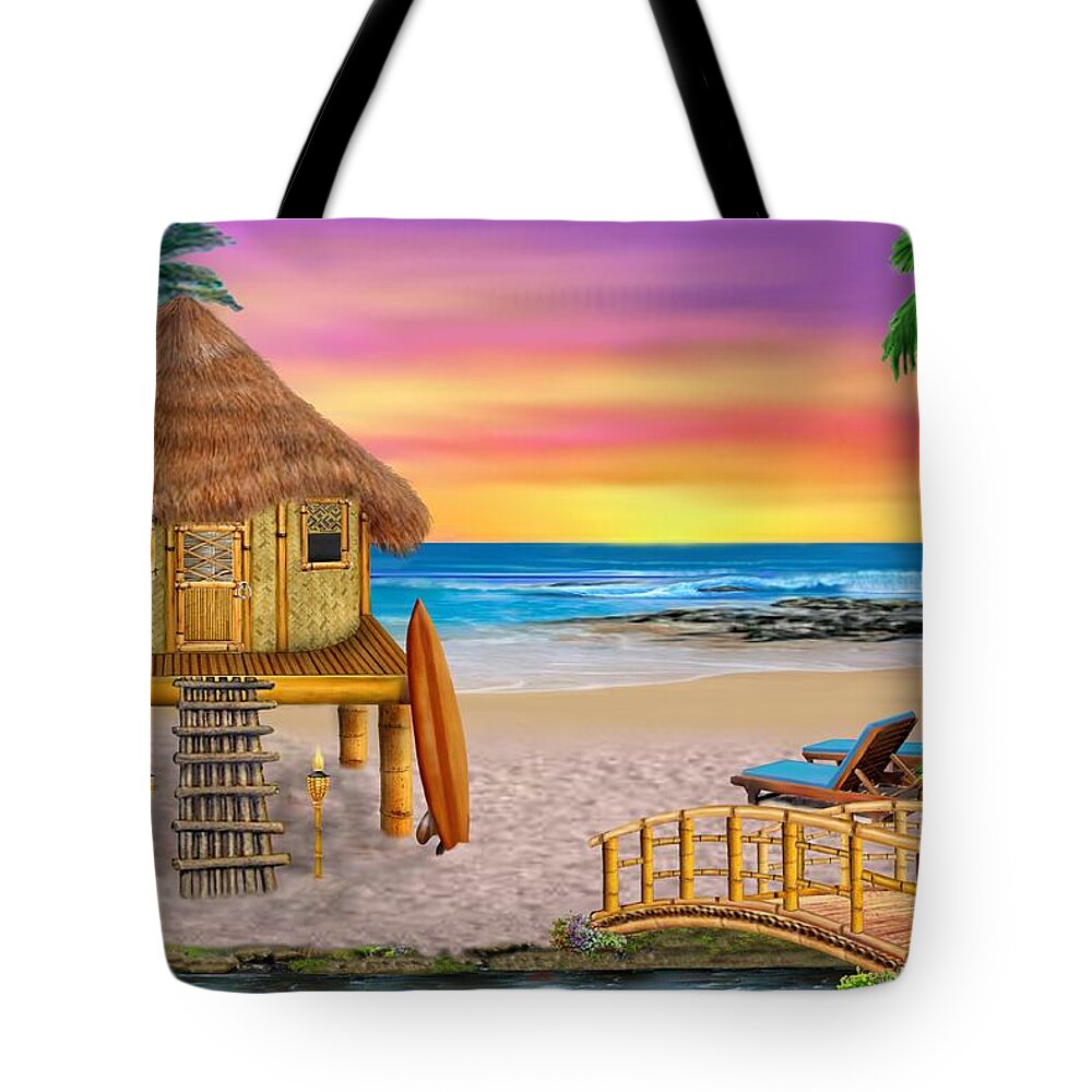 Surfer Paradise Tote Bag featuring the digital art My Little Grass Shack by Glenn Holbrook