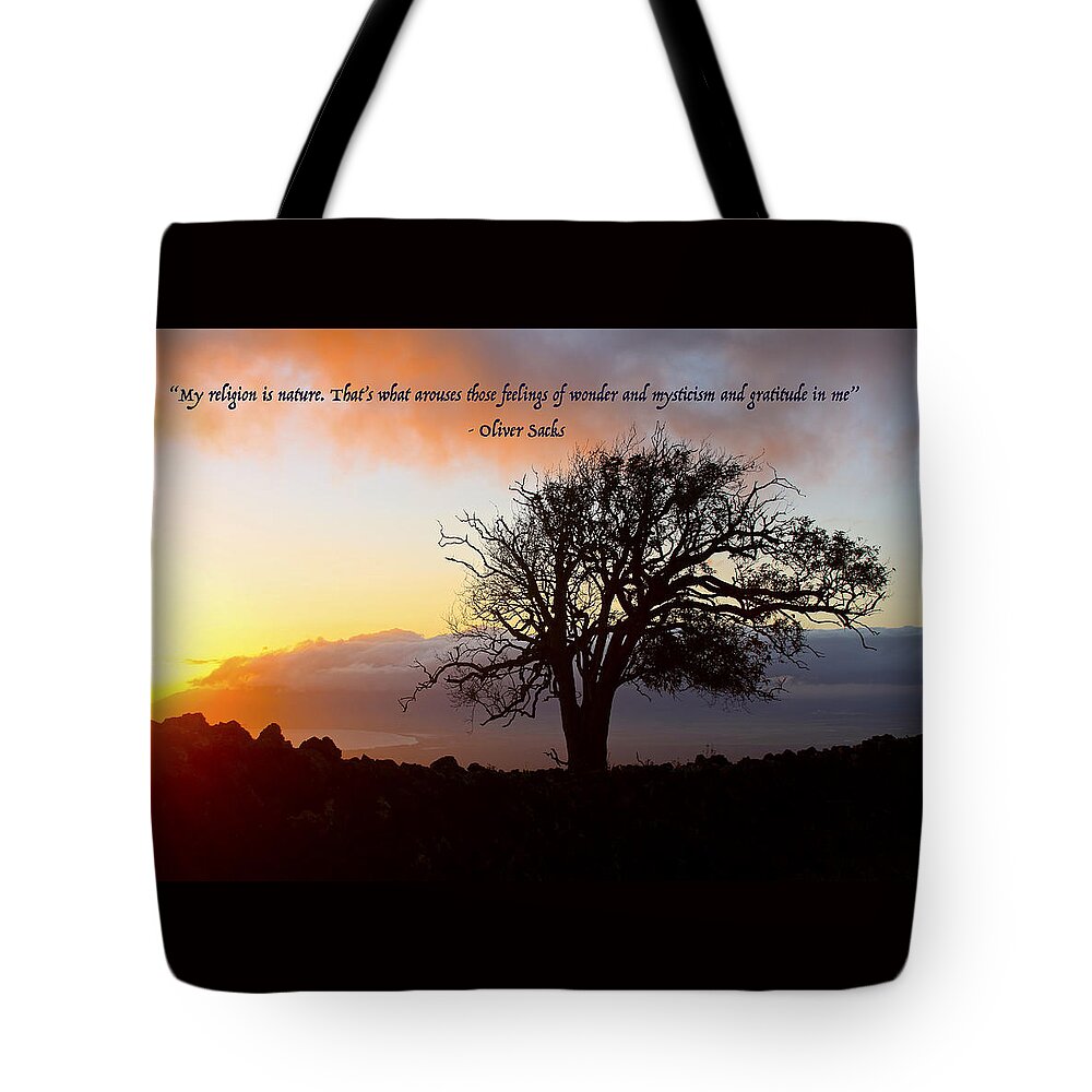 Sunset Tote Bag featuring the photograph My Religion Is Nature, Hawaii by Venetia Featherstone-Witty