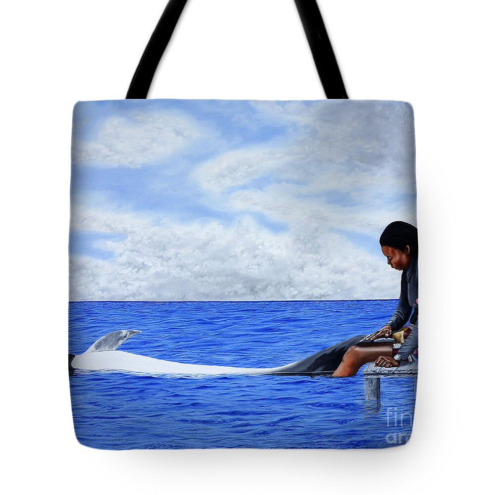 Ocean Tote Bag featuring the painting My steadfast friend - Mi firme amigo by Rezzan Erguvan-Onal