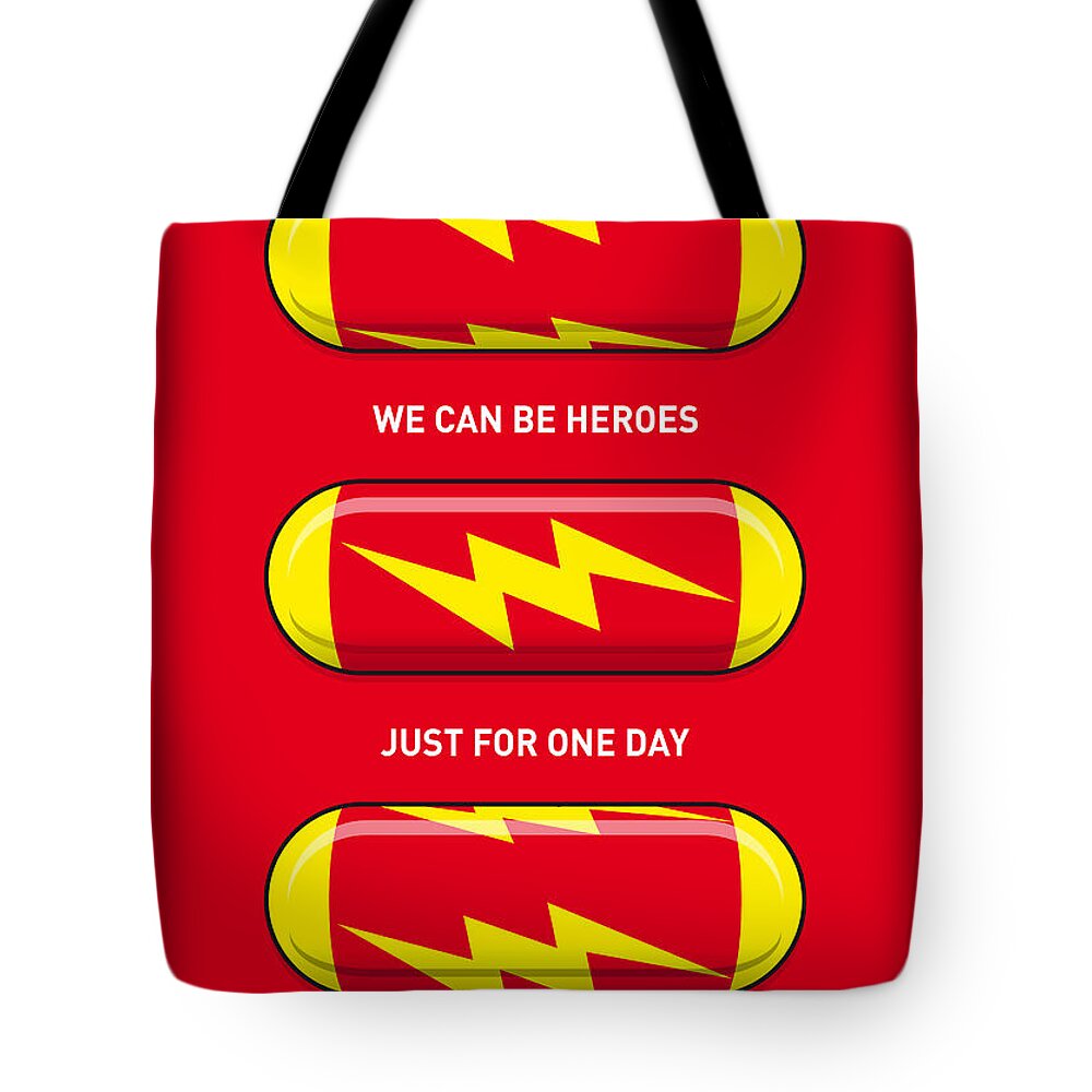 Superheroes Tote Bag featuring the digital art My SUPERHERO PILLS - The Flash by Chungkong Art