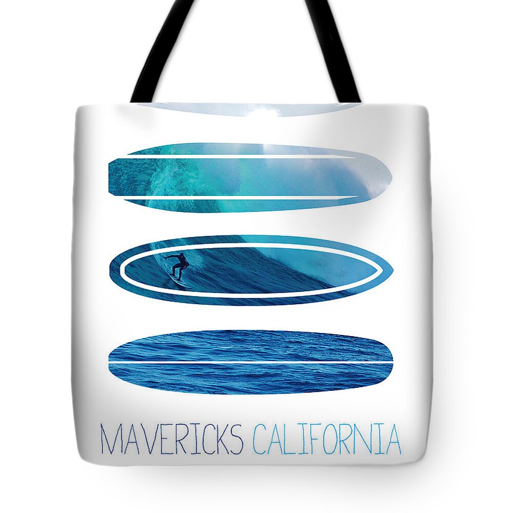 Minimal Tote Bag featuring the digital art My Surfspots poster-2-Mavericks-California by Chungkong Art
