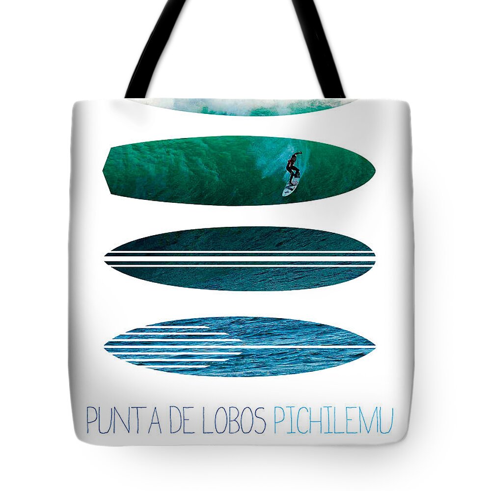 Minimal Tote Bag featuring the digital art My Surfspots poster-3-Punta de Lobos-Chile by Chungkong Art