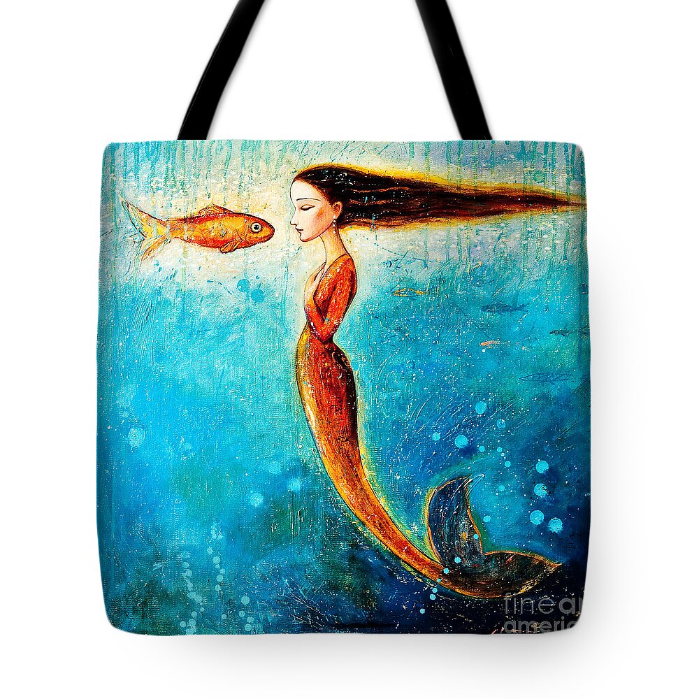 Mermaid Art Tote Bag featuring the painting Mystic Mermaid II by Shijun Munns