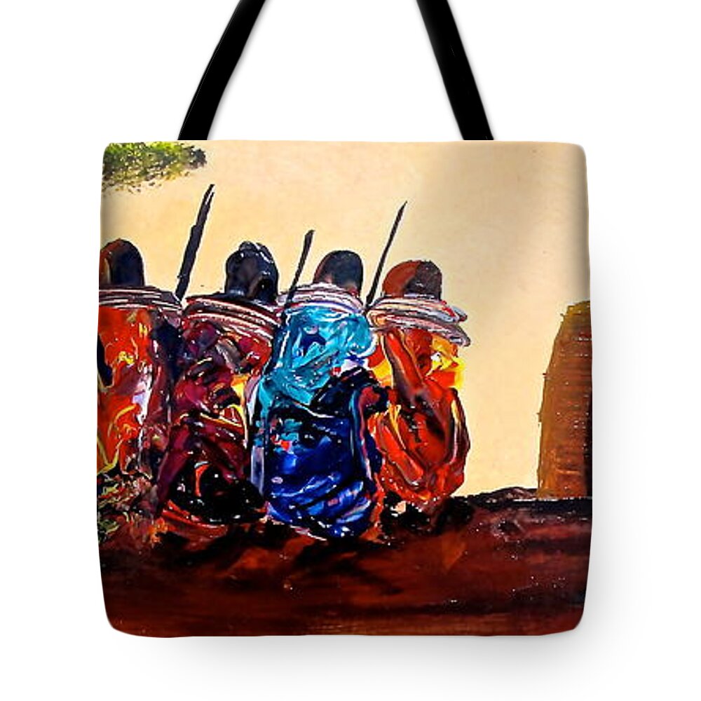 African Paintings Tote Bag featuring the painting N 59 by John Ndambo