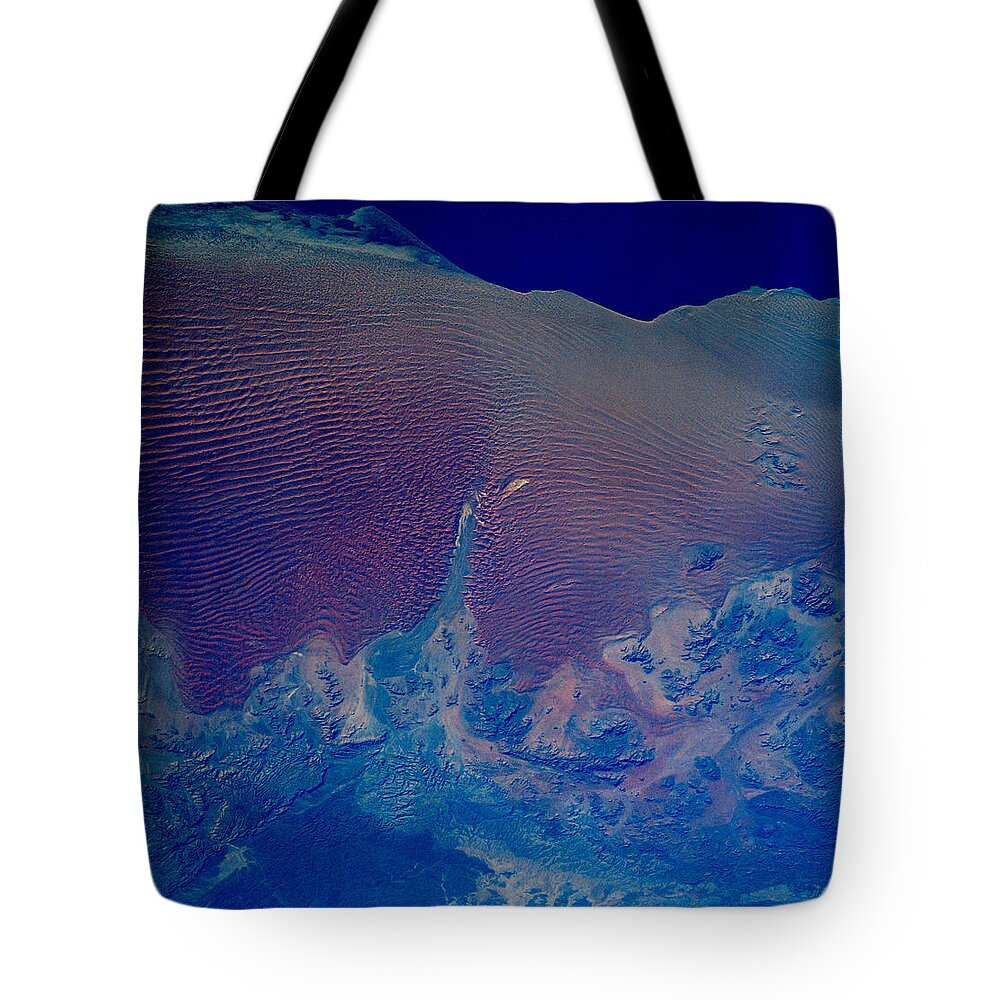 No People; Horizontal; Outdoors; Aerial View; Full Frame; Science; Geology; Mountain Range; Natural Pattern; Himalayas; Space Exploration; Space; Satellite View; Asia; Himalayan Mountains Tote Bag featuring the photograph Namib Desert Skeleton Coast Of Southwest Africa by Anonymous