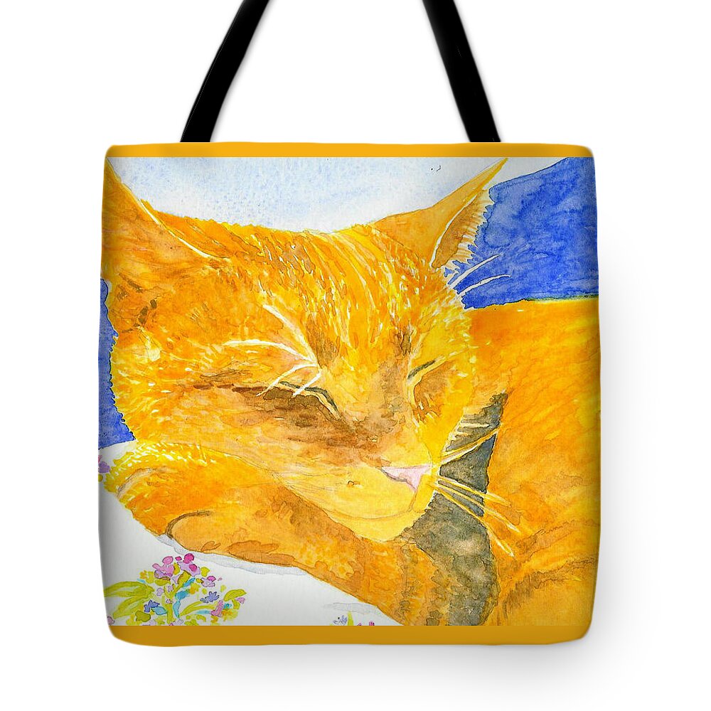 Cat Tote Bag featuring the painting Nappy Cat by Anne Marie Brown