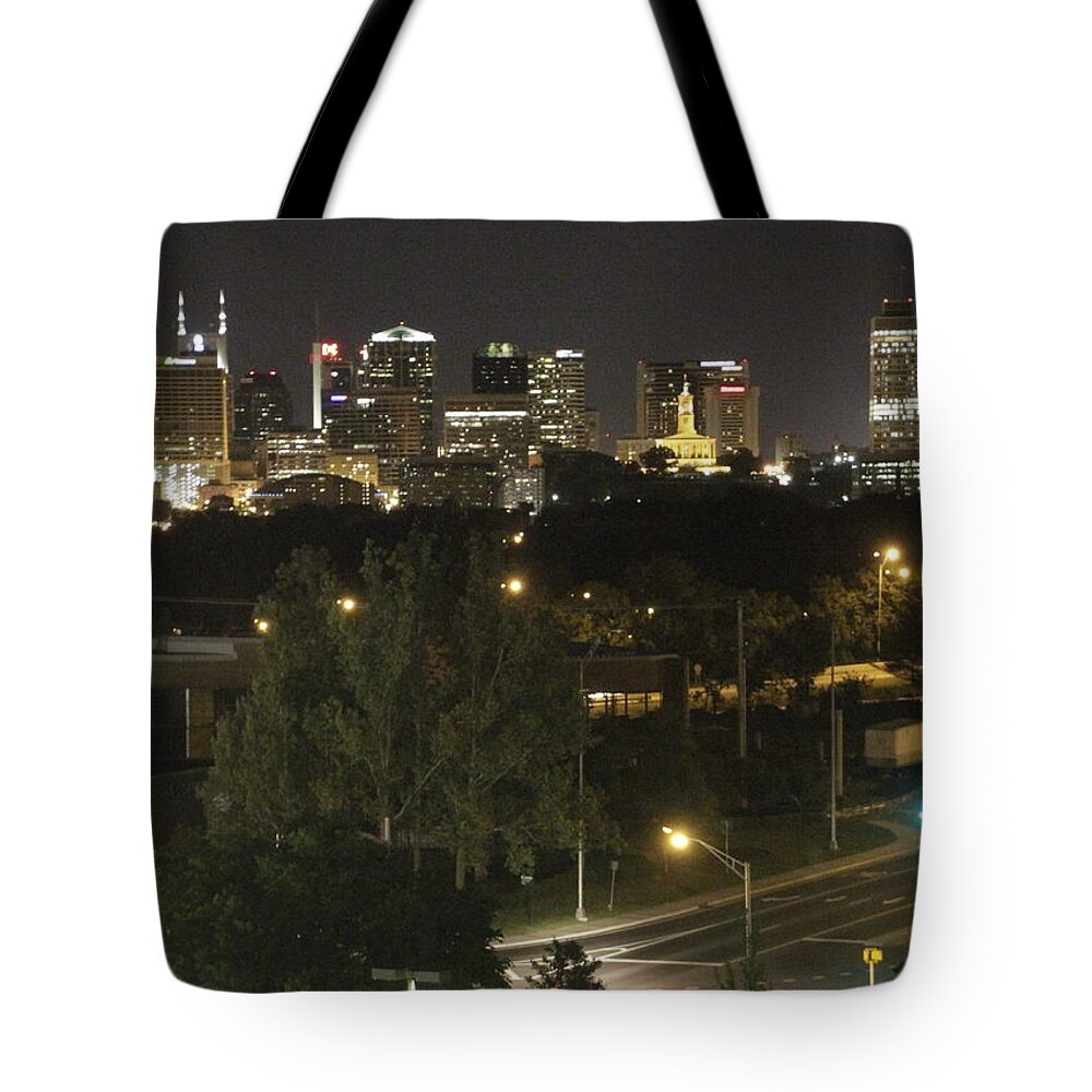 Nashville Tote Bag featuring the photograph Nashville Skyline at Night by Valerie Collins
