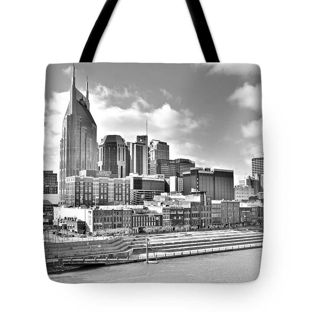 Nashville Tote Bag featuring the photograph Nashville Black and White by Frozen in Time Fine Art Photography