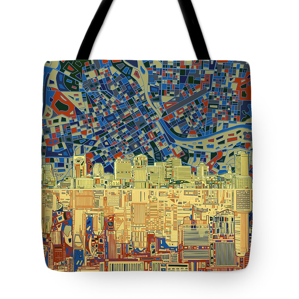 Nashville Tote Bag featuring the painting Nashville Skyline Abstract 9 by Bekim M