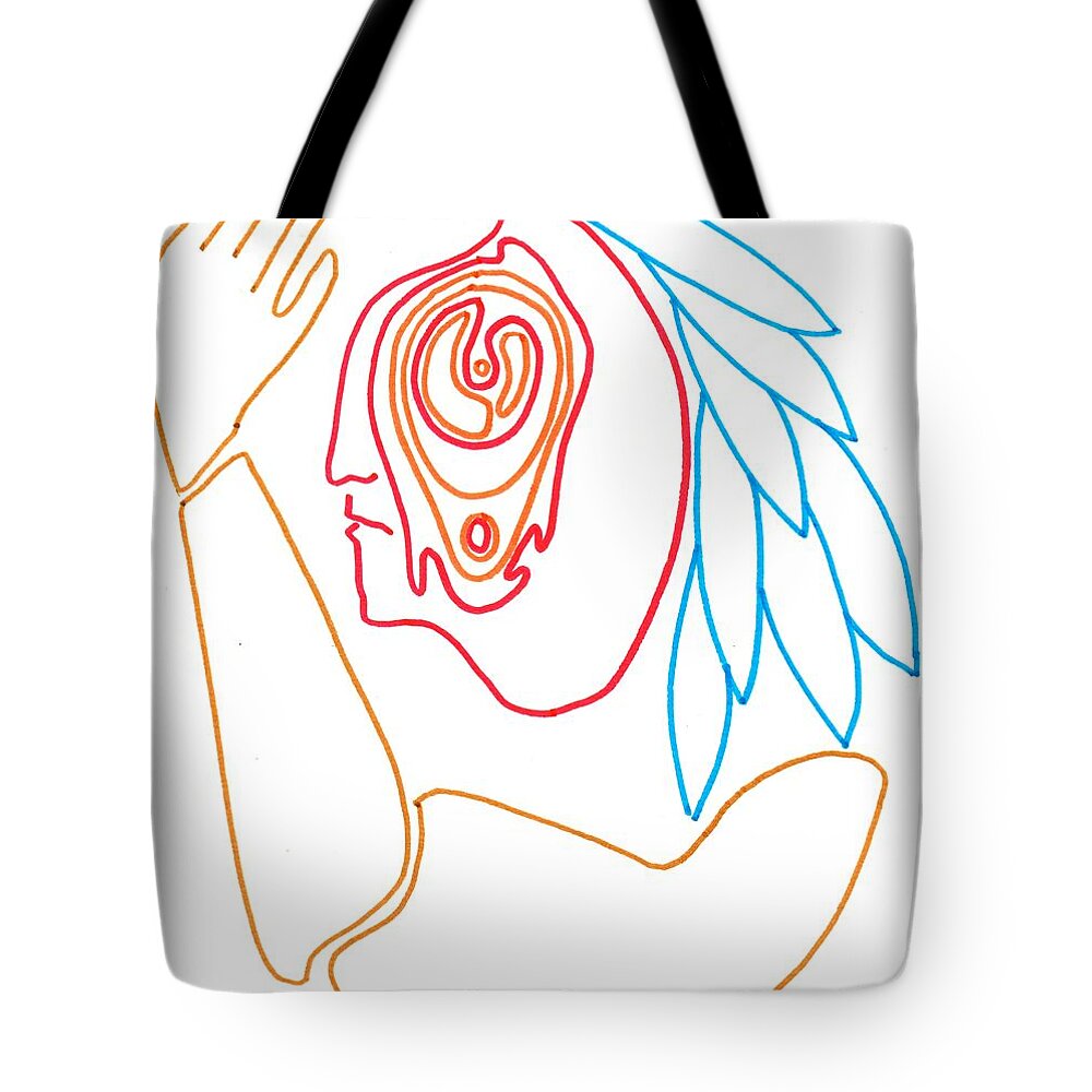 Indian Tote Bag featuring the drawing Native 1969 by Jeffrey Quiros