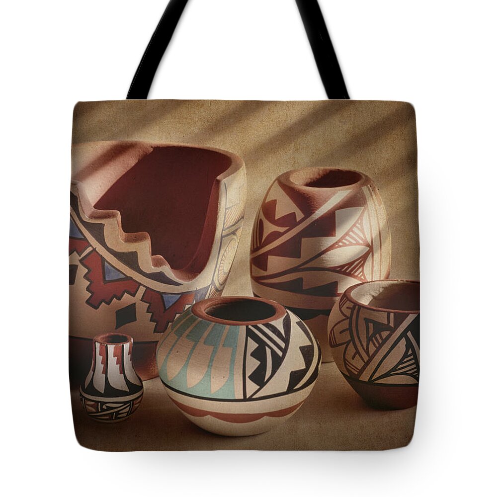 Pottery Tote Bag featuring the photograph Native American Pottery by David and Carol Kelly