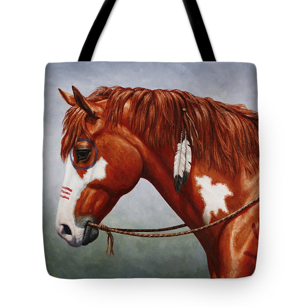 Horse Tote Bag featuring the painting Native American War Horse by Crista Forest