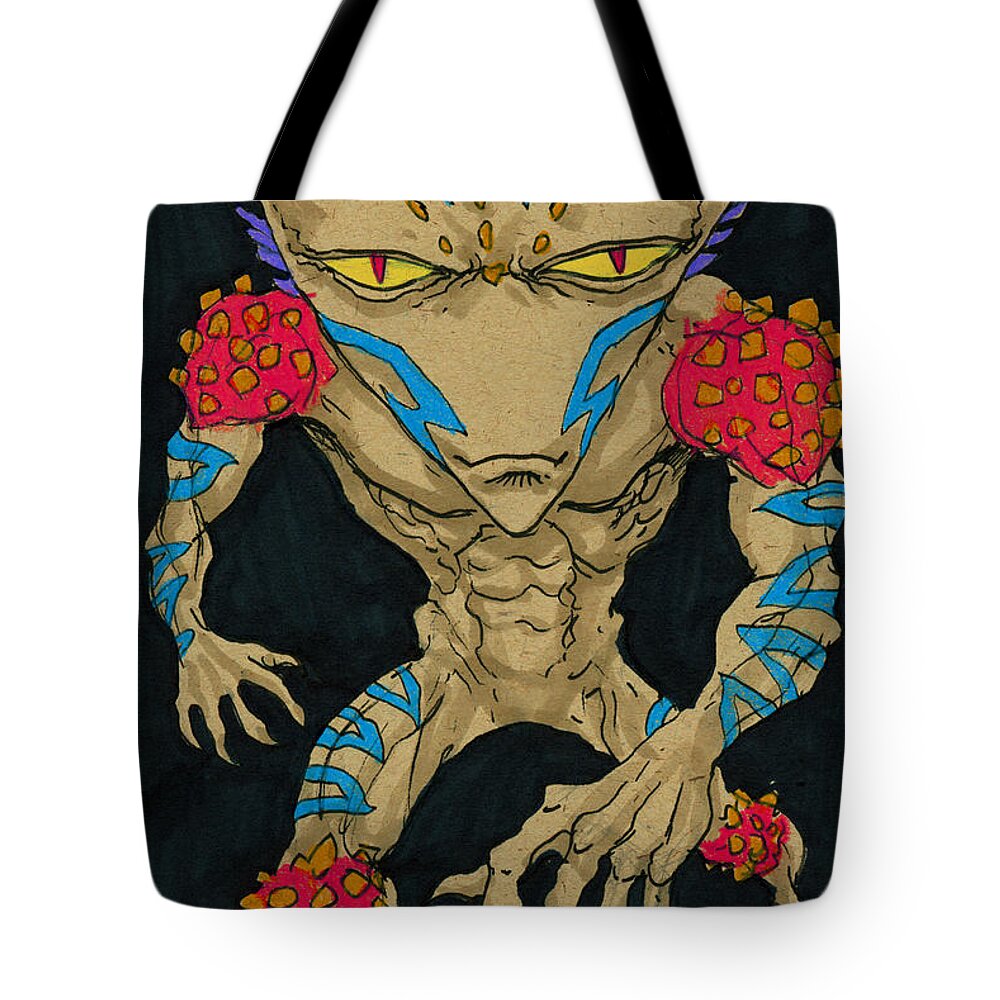 Alien Tote Bag featuring the drawing Native Lurcher by John Ashton Golden