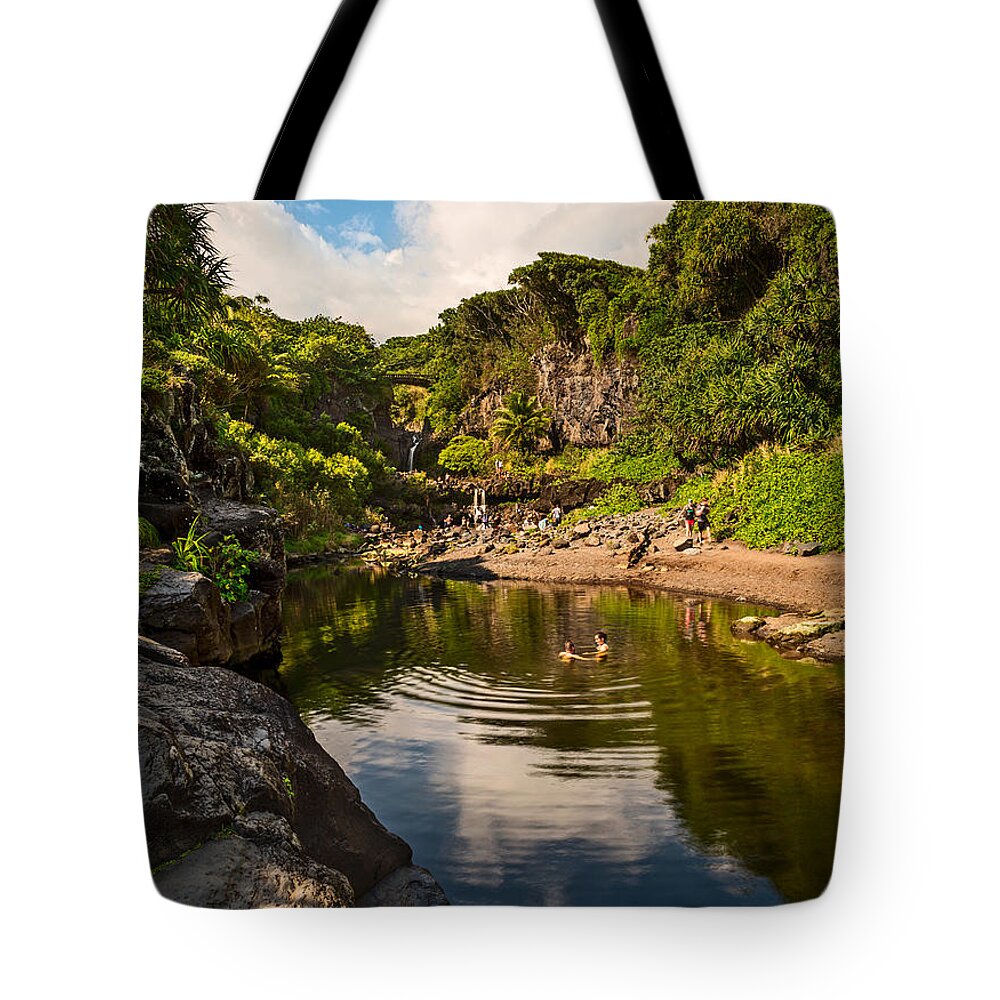 Seven Sacred Pools Tote Bag featuring the photograph Natural Pool - the beautiful scene of the Seven Sacred Pools of Maui. by Jamie Pham