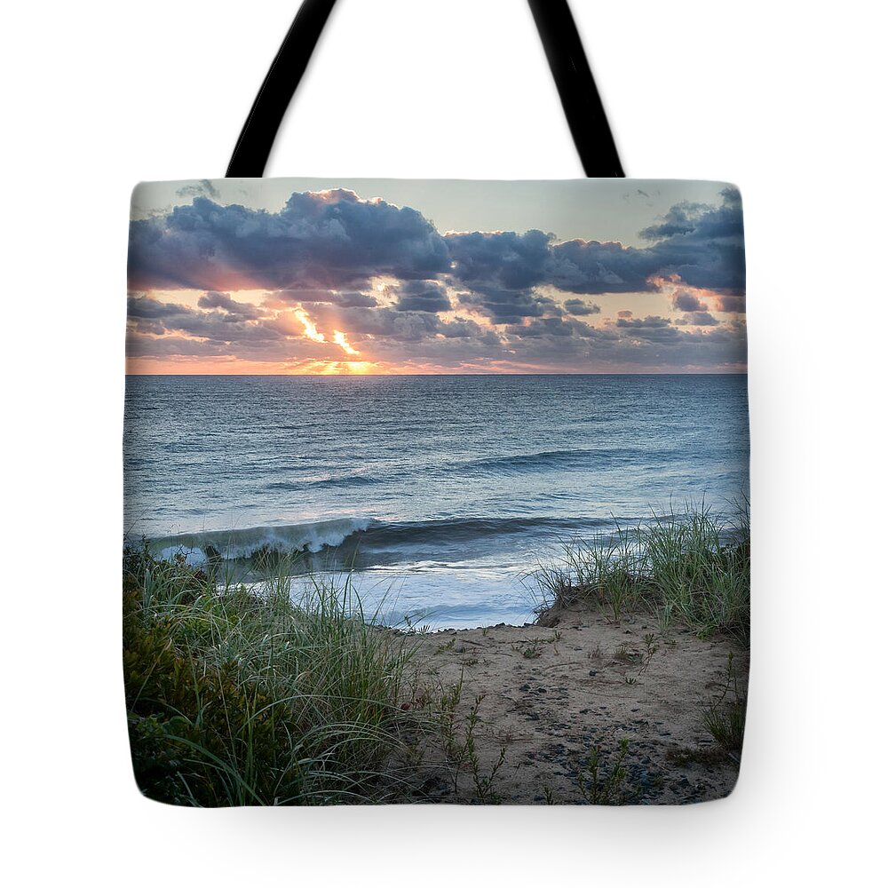 Nauset Light Beach Tote Bag featuring the photograph Nauset Light Beach Sunrise Square by Bill Wakeley